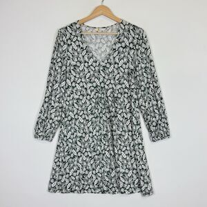 Boden‎ Green White Tropical Leaves Long Sleeve Jersey Dress Women's 10 Petite US